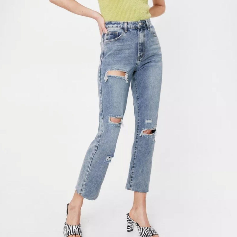 NWT Nasty Gal Distressed Straight Leg Jeans